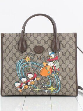 Gucci Brown Monogram Disney Donald Duck Tote with Multicolor Cartoon Print